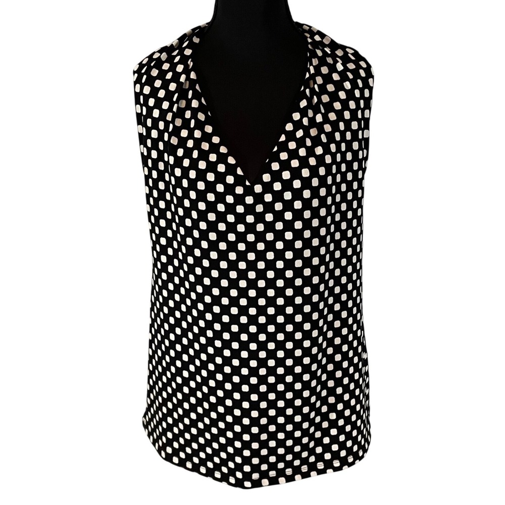 Banana‎ Republic Womens Black White Geometric Square Polka Dot V-Neck Blouse M